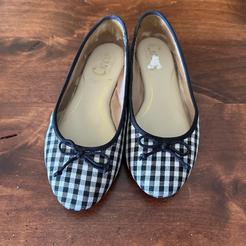 Sam Edelman Black and White Gingham Bow Flats